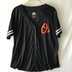 Majestic  Orioles Black Jersey Top with Orange Logo